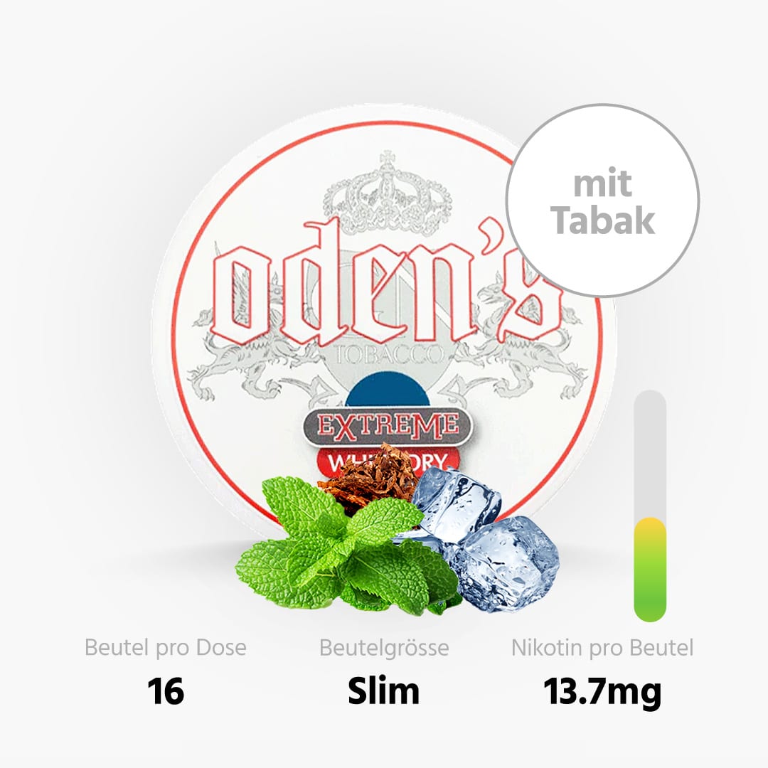 odens cold extreme wdp slim mint snus con tabacco 10g 22mg nicotina