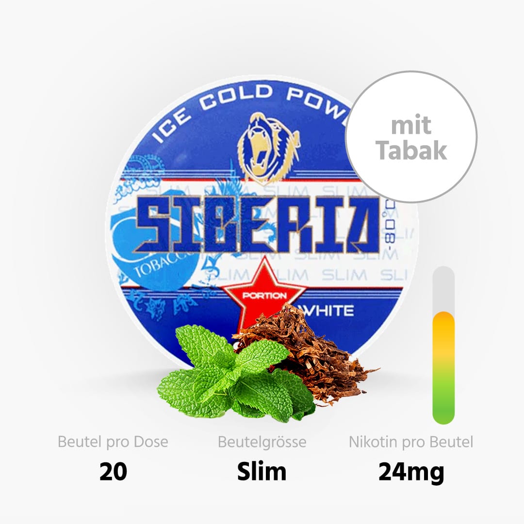 siberia blue 80 wp slim menthe snus avec tabac 20g 24mg nicotine