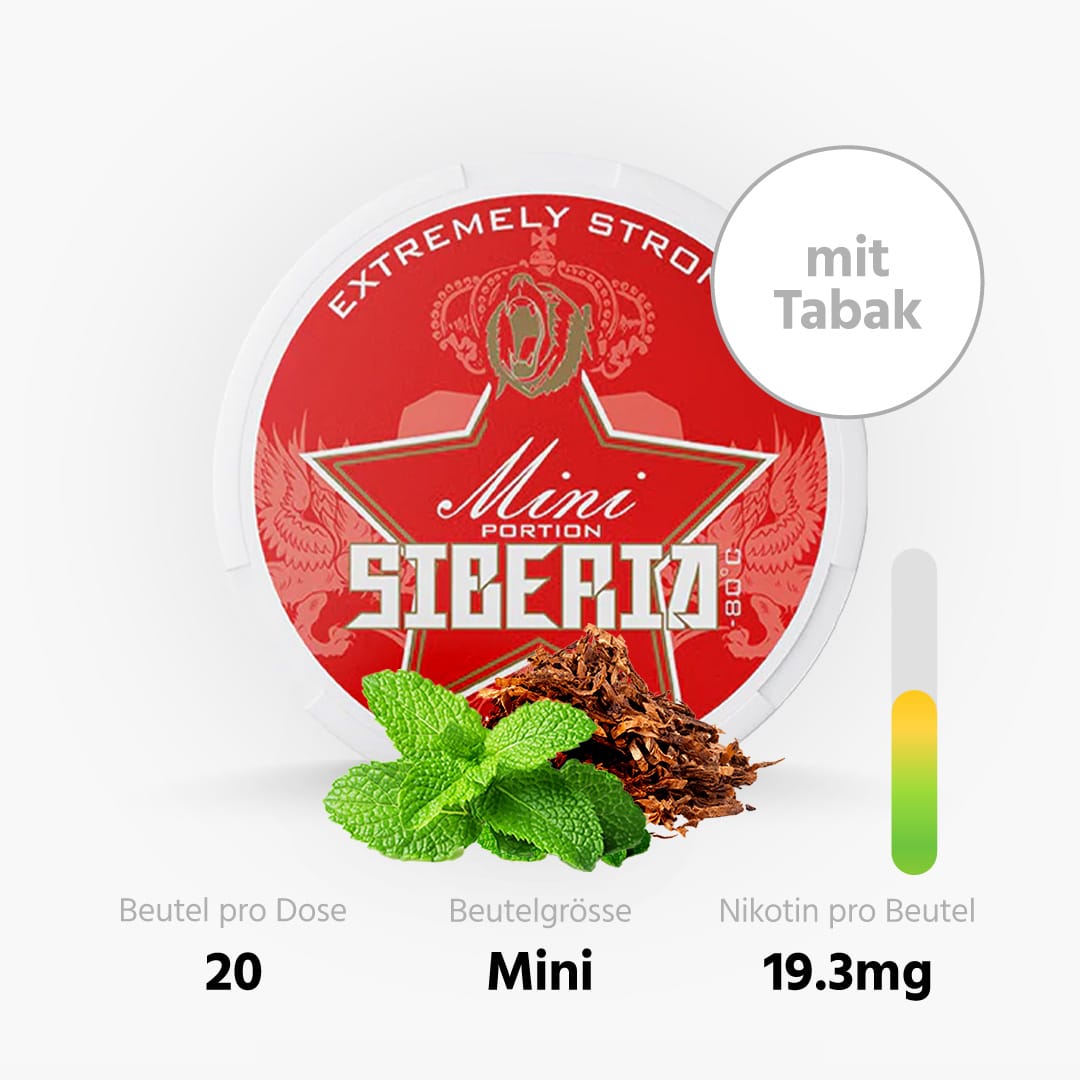 siberia red 80 wdp mini snus alla menta con tabacco 9g 43mg nicotina