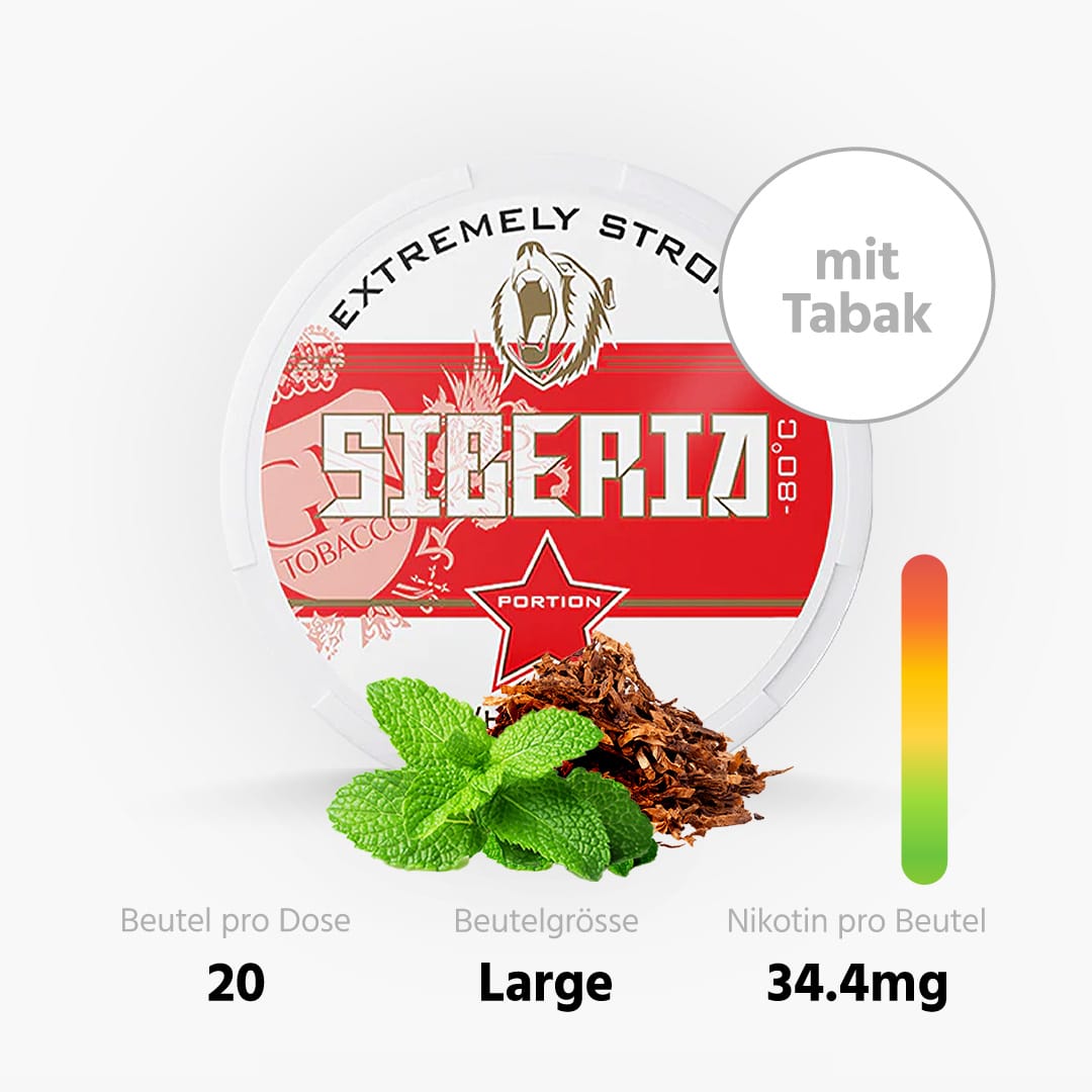 siberia red 80 wdp menta snus con tabacco 16g 43mg nicotina