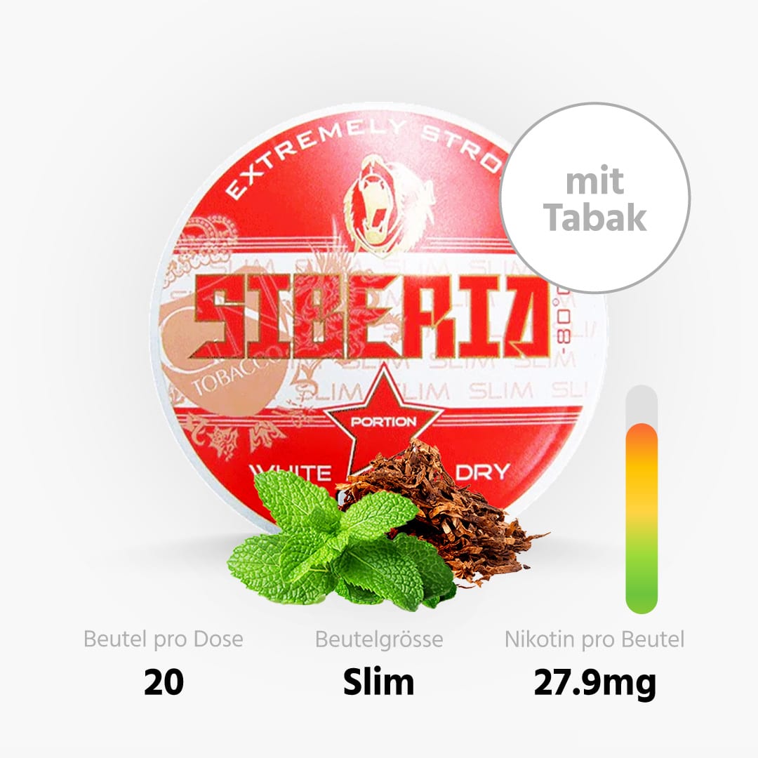 siberia red 80 wdp slim mint snus con tabacco 13g 43mg nicotina