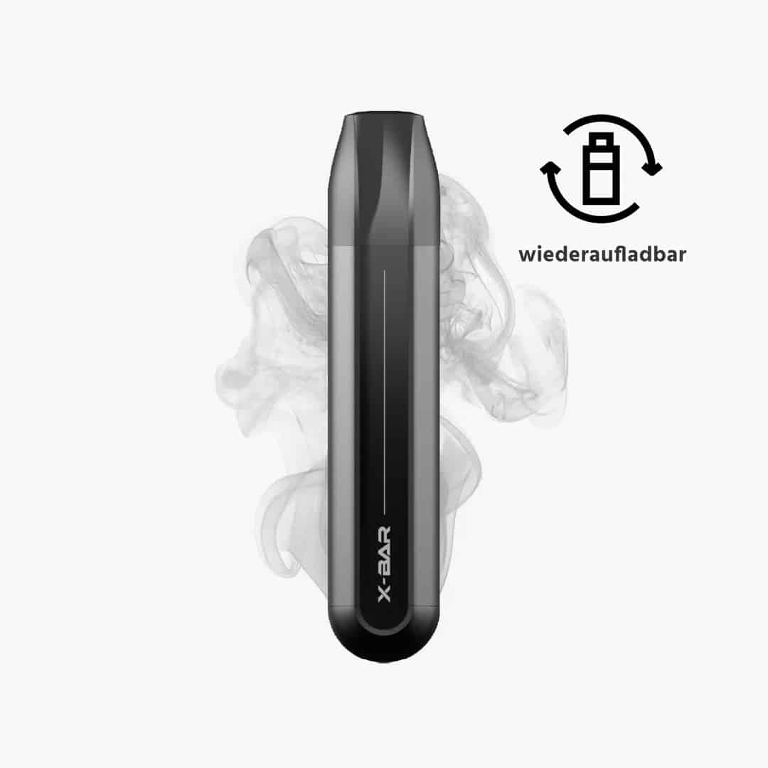 x bar click puff starter kit black akkuteil aufladbar