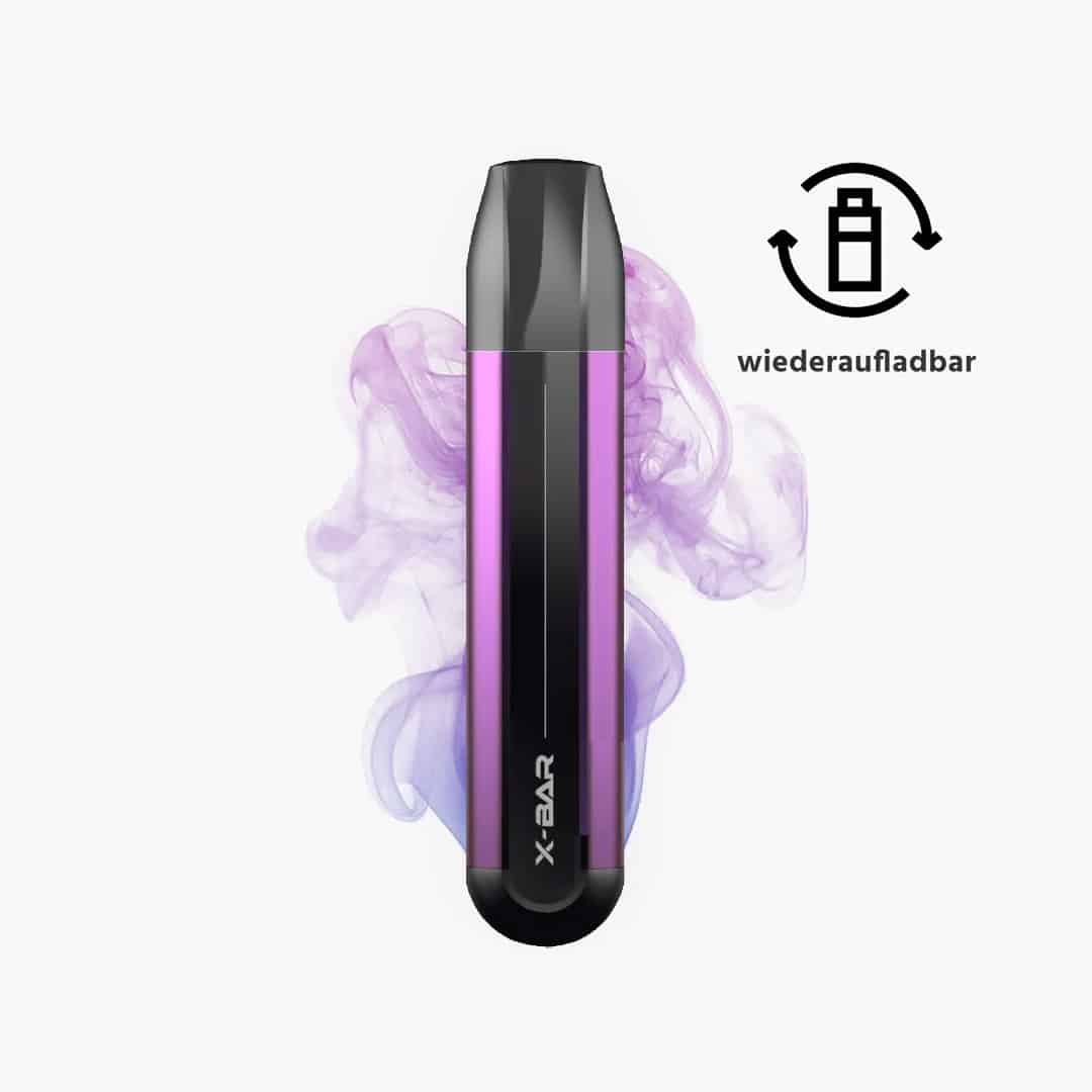 x bar click puff starter kit pourpre élément de batterie rechargeable