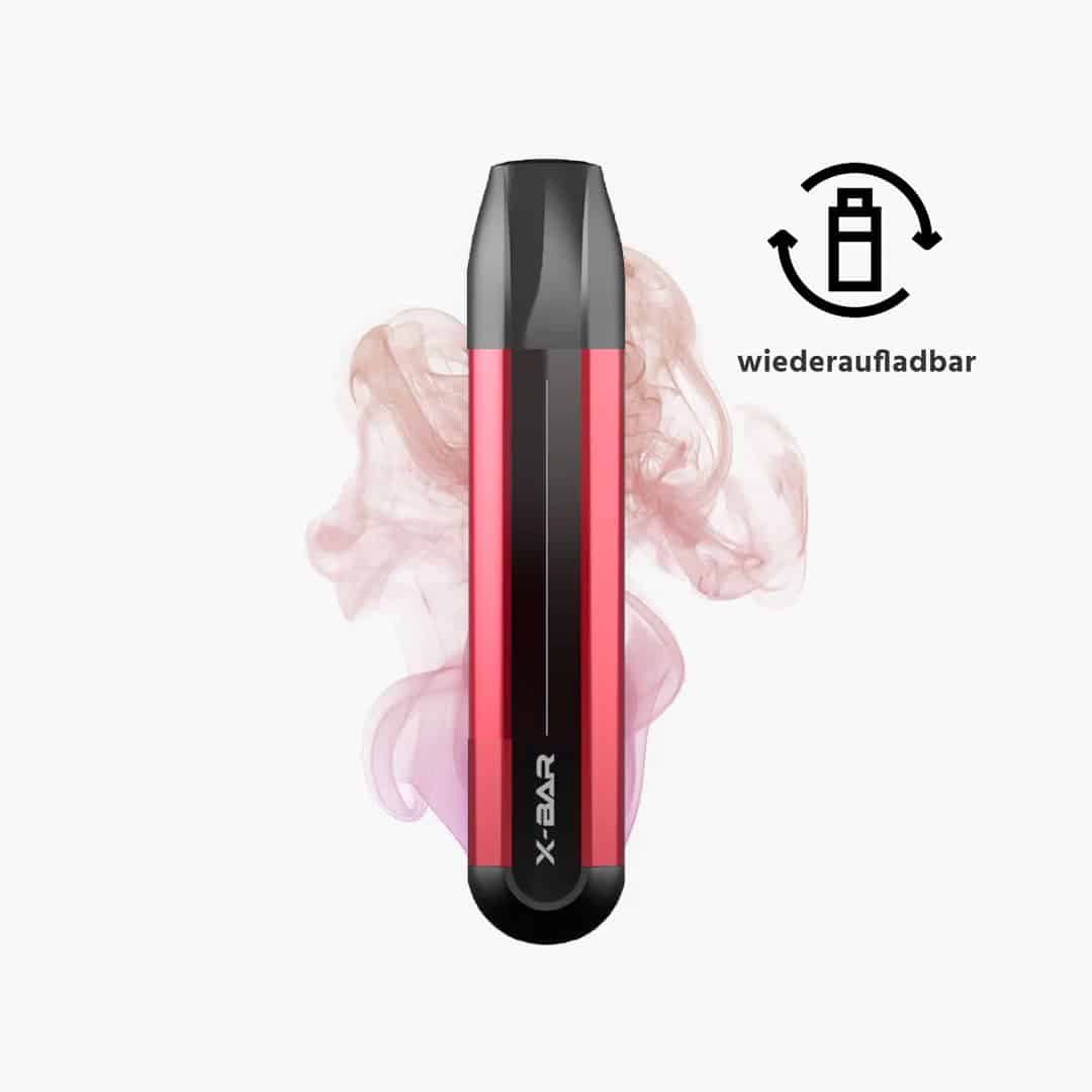 x bar click puff starter kit red akkuteil aufladbar