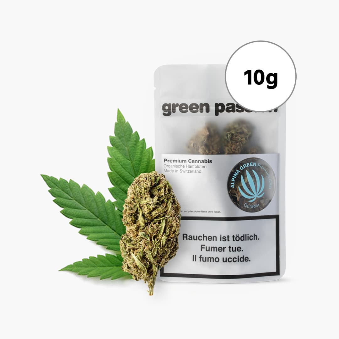 green passion alpina green outdoor cbd fleurs 10g cbd 20