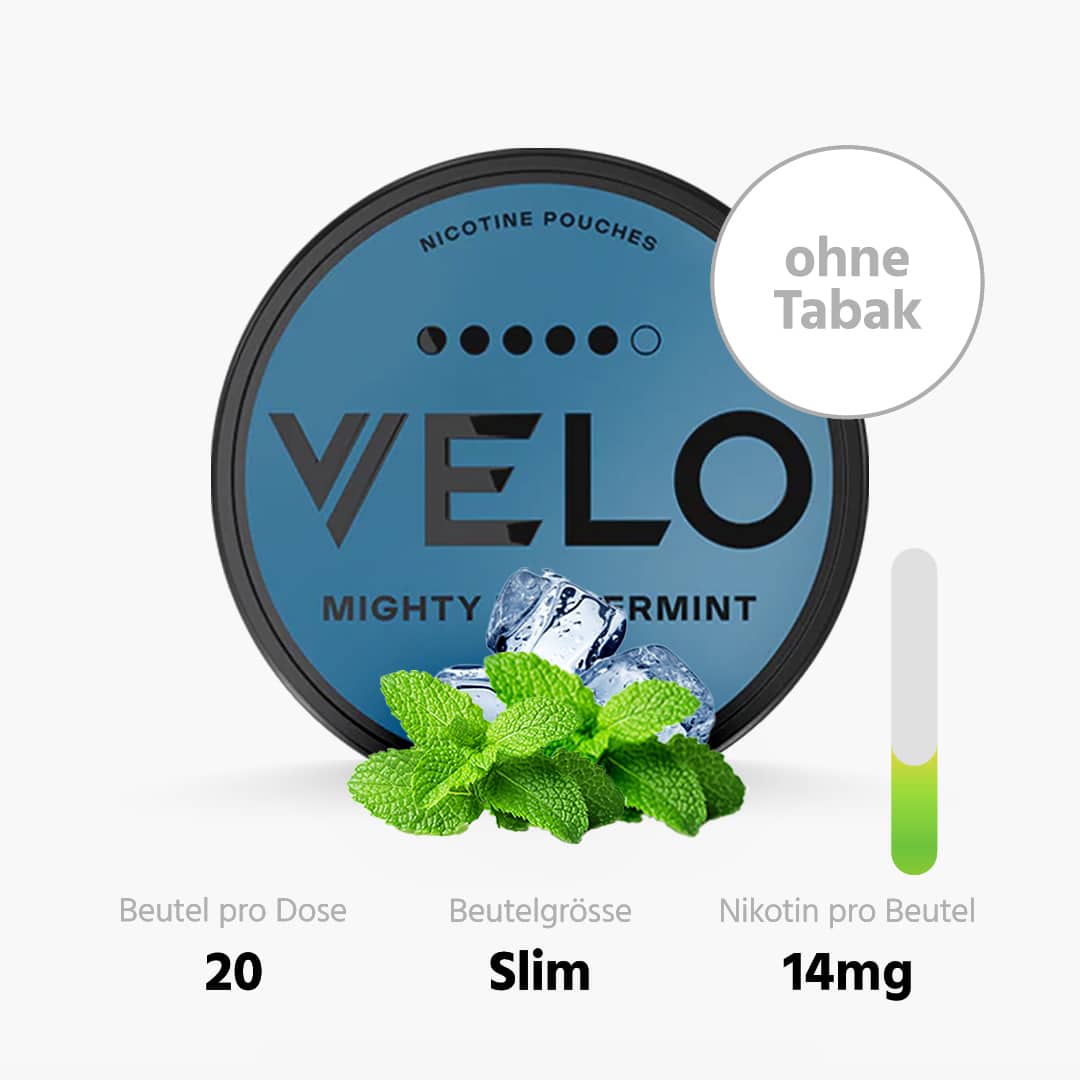 velo mighty peppermint ultra strong aw minze snus ohne tabak 14g 14mg nikotin