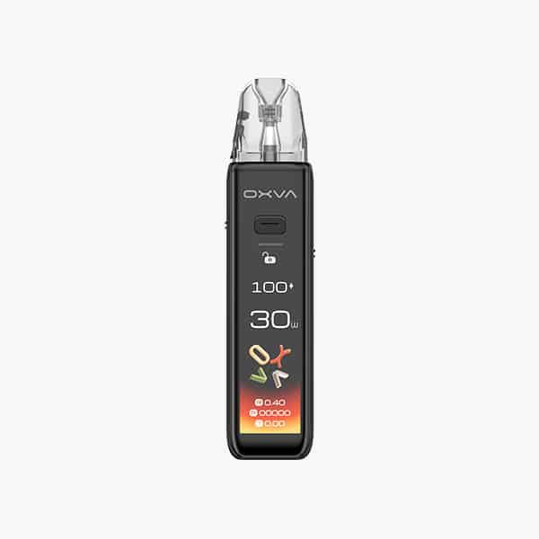 OXVA Xlim Pro Pod Kit in Schwarz mit Display und transparentem Pod, 20 mg Nikotin, freigestellt auf Weiss