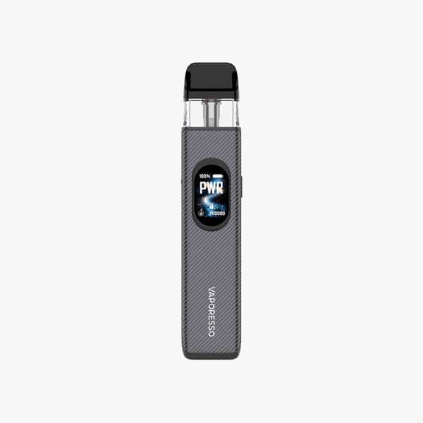 Vaporesso PWR Pod-System in Grau mit Display, 20 mg Nikotin, freigestellt vor weissem Hintergrund