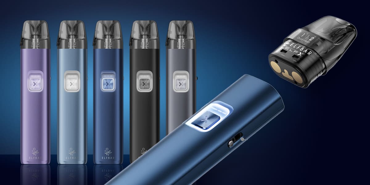 ELFBAR ELFA Pod-System in mehreren Farben, inkl. Pod mit 20 mg Nikotin, Produktdarstellung vor blauem Hintergrund