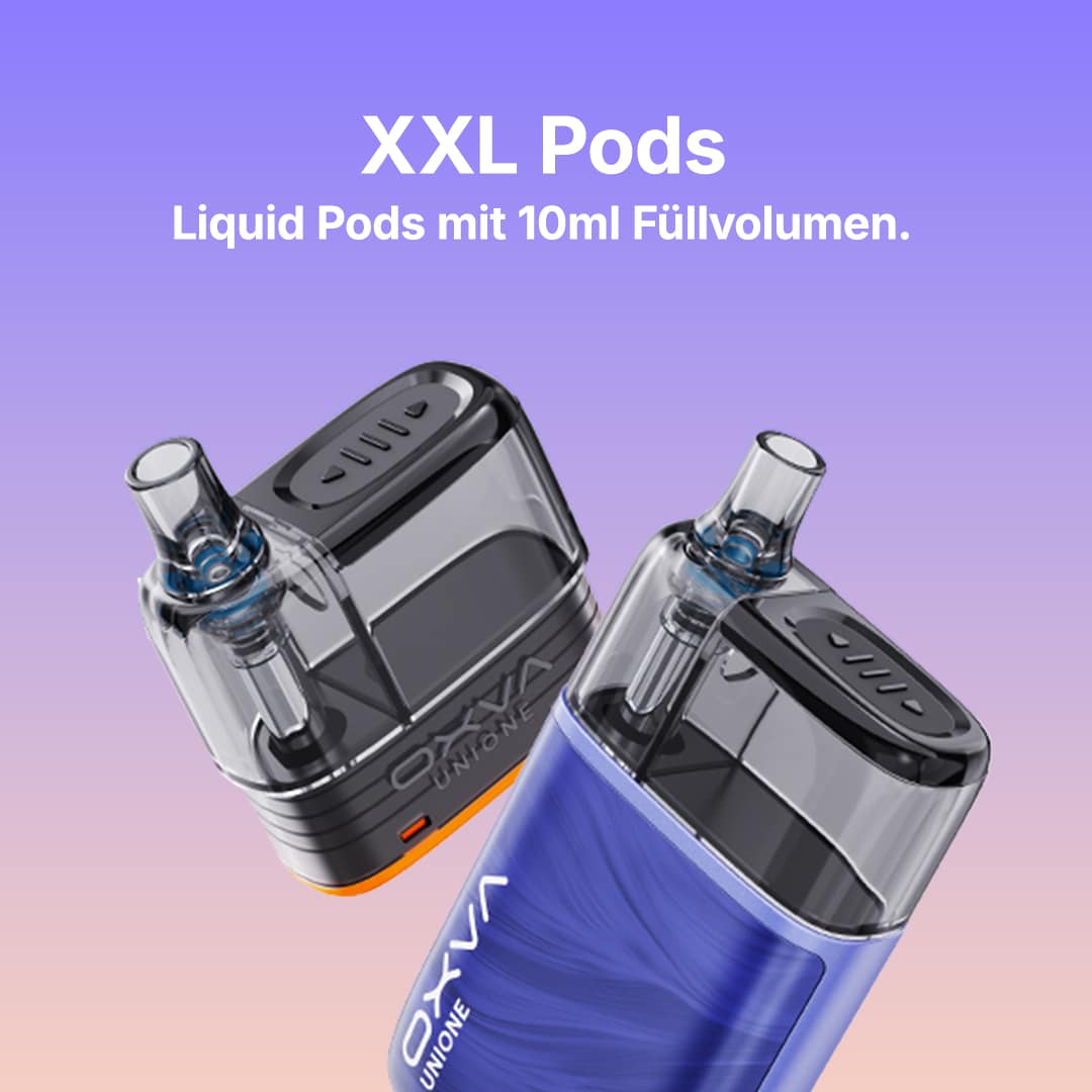 OXVA UNIONE XXL Pods mit 10 ml Füllvolumen, transparentes Pod-Design auf lila Verlauf, 20 mg