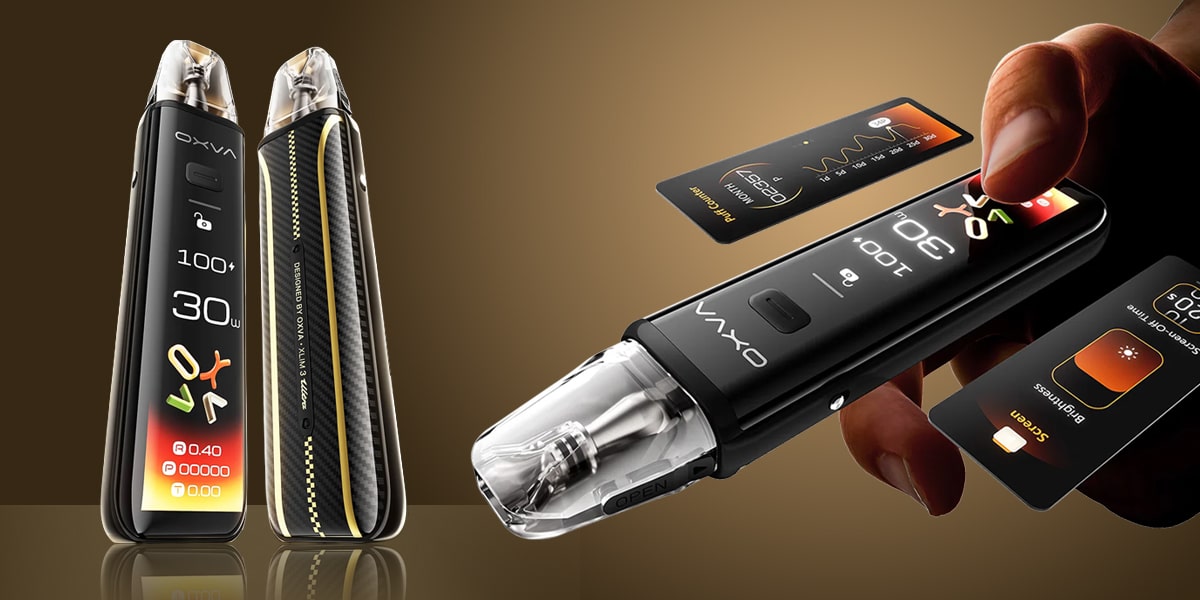 OXVA XLIM Pro Pod Vape in Schwarz/Carbon-Optik mit Display und Pods, 20 mg Nikotin, Lifestyle-Produktbild