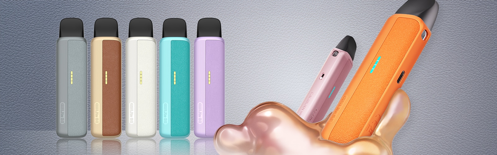 Geekvape Wenax Q Mini Vape 20 mg in mehreren Farbvarianten, inklusive orange und rosa Gerät im Vordergrund.