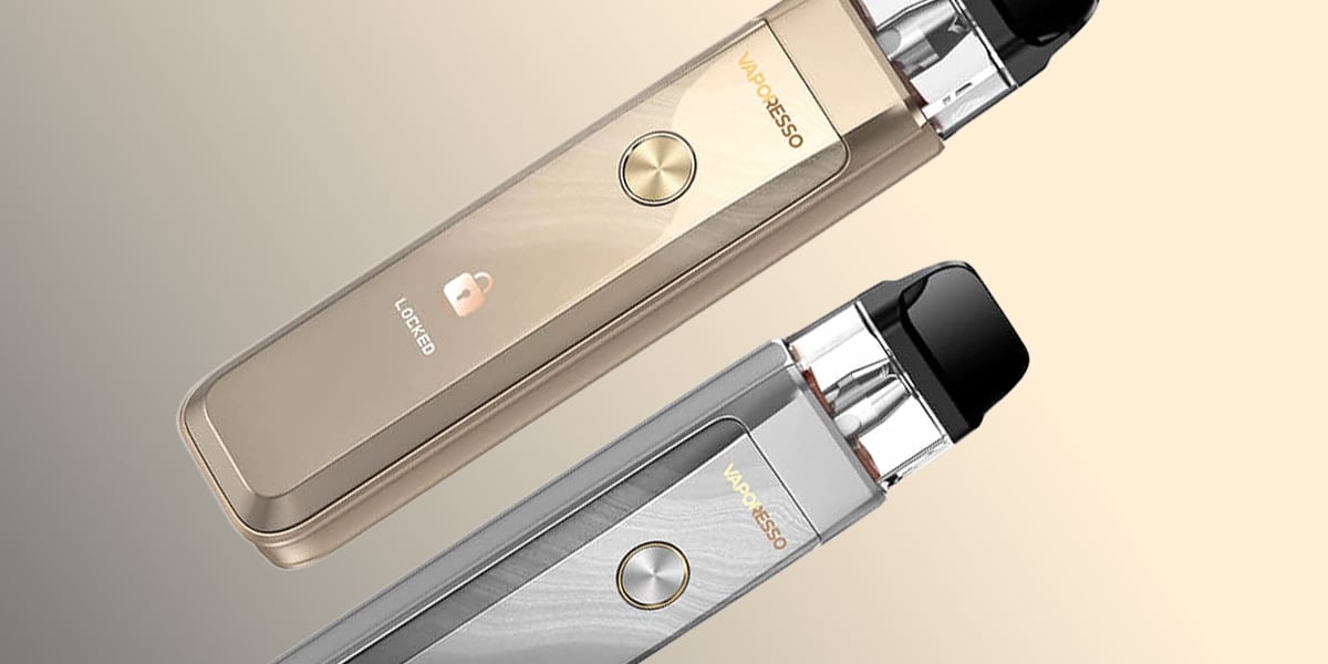 Vaporesso Pod Vape Set in Gold und Silber mit Pod-Kartusche und schwarzem Mundstück, 20 mg