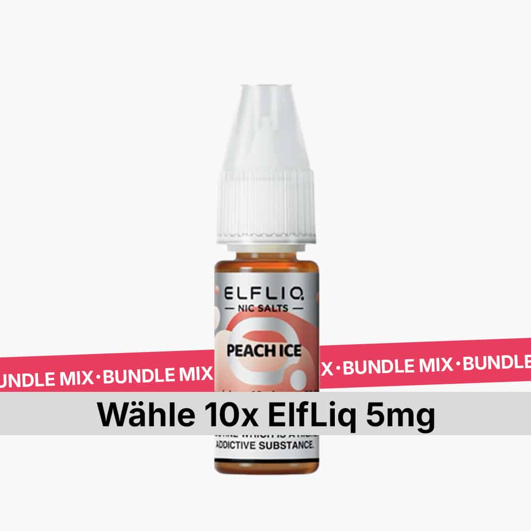 Elfliq Nic Salts Peach Ice 5 mg Fläschchen, Bundle Mix Auswahlmotiv mit Text „Wähle 10x ElfLiq 5mg“