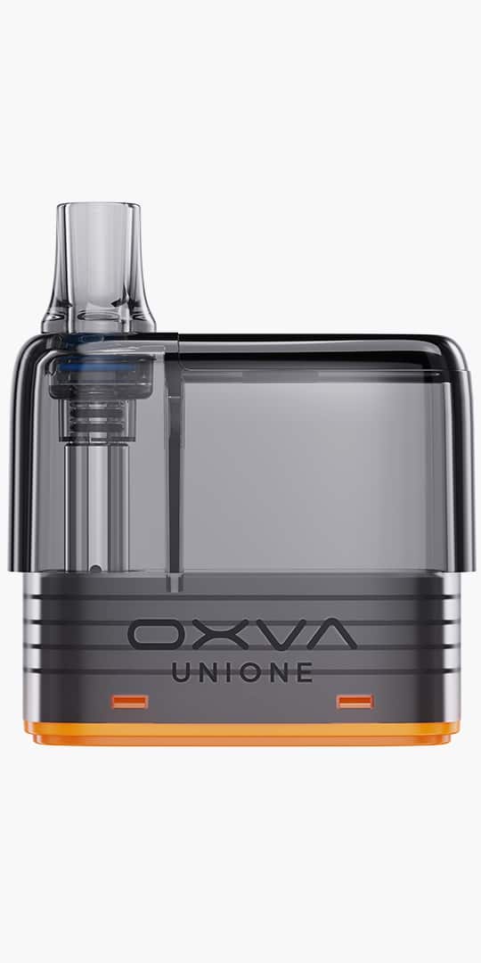 OXVA Unione Pod Cartridge in Rauchgrau mit orangem Boden, 20 mg, Nahaufnahme des Pod-Systems