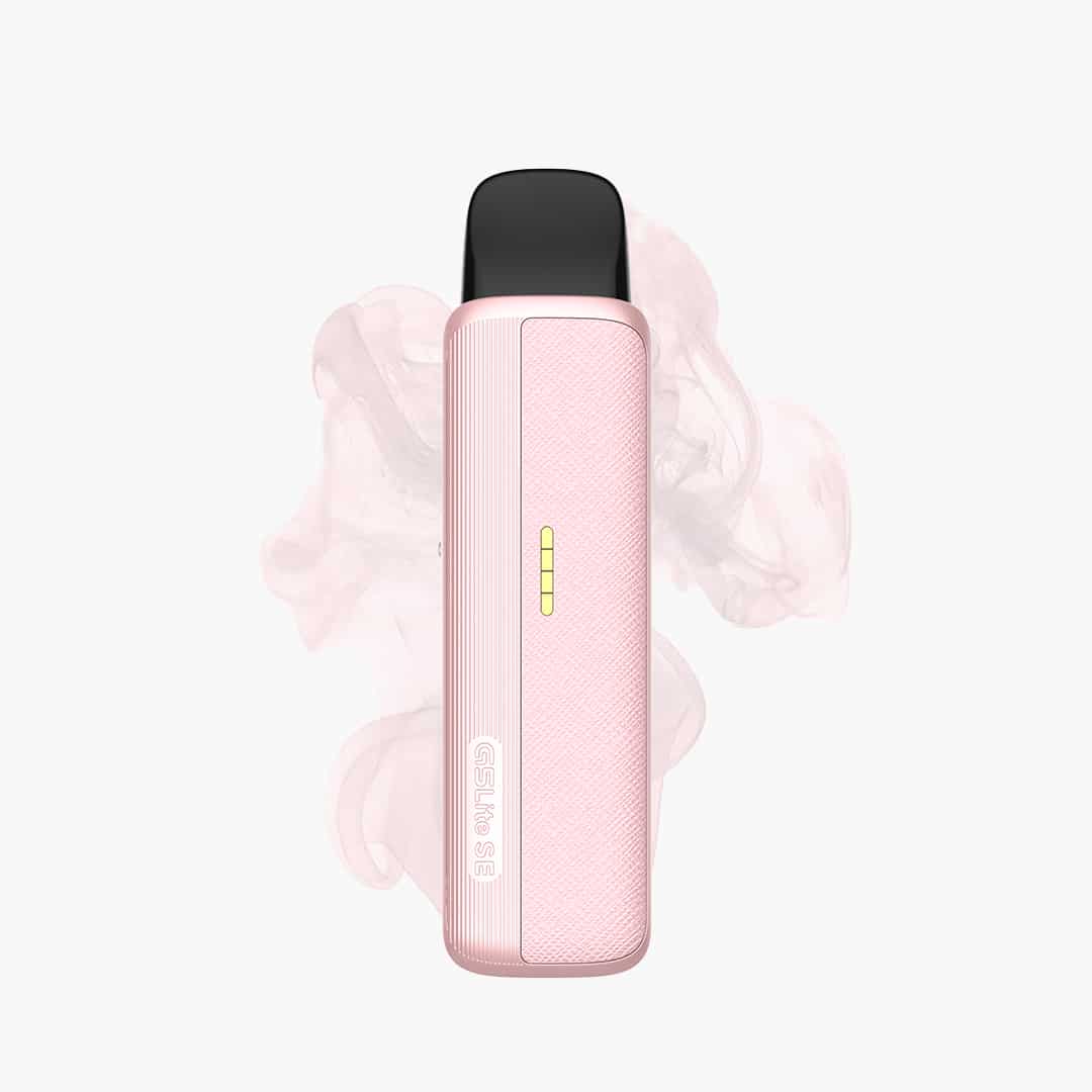 GSLITE S8 Pod Vape in Rosa mit schwarzem Mundstück und LED-Anzeige, freigestellt mit leichtem Dampf, 20 mg