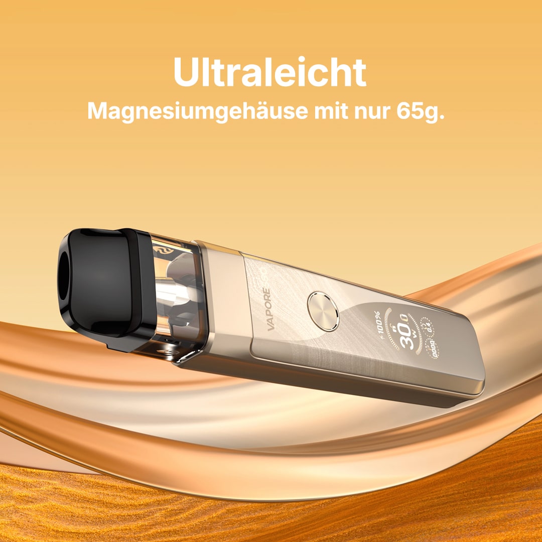Vaporesso Vape Pod Kit in Silber mit Pod-Kartusche, Promo-Bild „Ultraleicht“ Magnesiumgehäuse, 20 mg