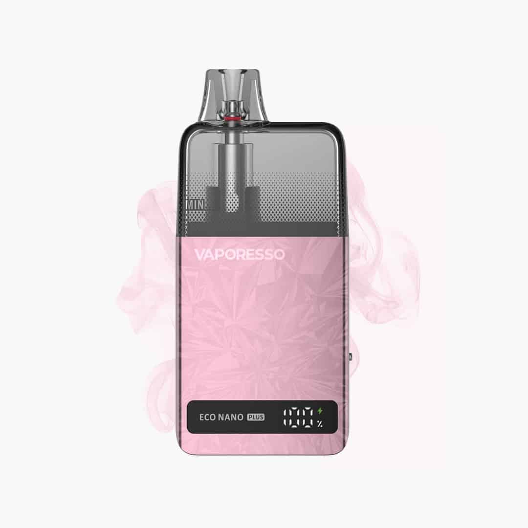 Vaporesso Eco Nano Plus Vape in Pink mit Display, Variante Eco Nano Plus, 20 mg Nikotin, freigestellt vor Weiß