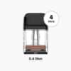 Transparente Pod-Cartridge mit schwarzem Mundstück, 0.4 Ohm, 4 Stück Pack, freigestelltes Produktbild