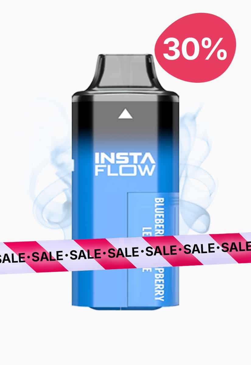INSTA FLOW Vape Blueberry Lemon 20 mg in blue with a "Sale" banderole and a 30% badge on a white background