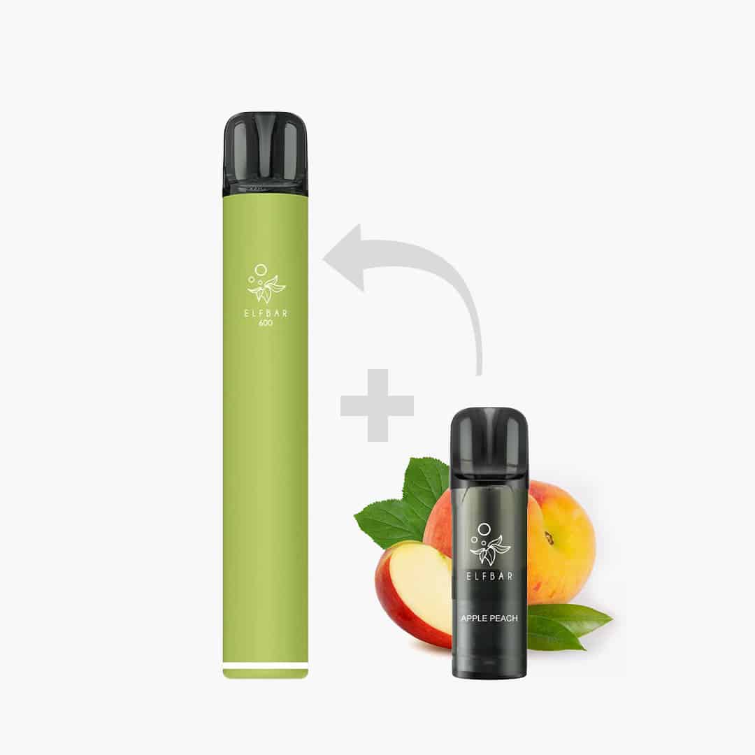 ELFBAR Elfa Pod System in Grün mit Apple Peach Pod, Apfel- und Pfirsichmotiv, 20 mg Nikotin