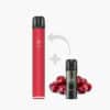 ELFBAR 600 Cherry Vape in Rot mit Kirschen-Motiv, 20 mg Nikotin, Produktabbildung mit Pfeil und Plus-Symbol