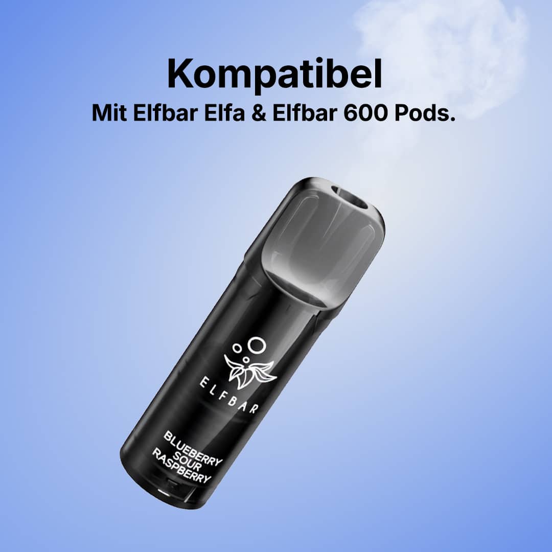 Elfbar Elfa Pod Blueberry Sour Raspberry 20 mg, schwarzer Pod mit Aufdruck, kompatibel mit Elfbar Elfa & Elfbar 600 Pods