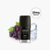 KIWI AIR Pod Grape Ice mit 20 mg Nikotin, schwarzes Pod mit Trauben und Eiswürfeln auf weissem Hintergrund