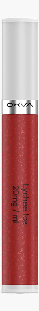 OXVA Pod Lychee Ice in Rot, 20 mg/ml Nikotin, schlankes Pod-System vor weissem Hintergrund