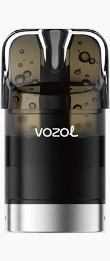 VOZOL Pod Cartridge 20 mg in Schwarz, Nahaufnahme des Pods mit VOZOL-Logo und transparentem Mundstück