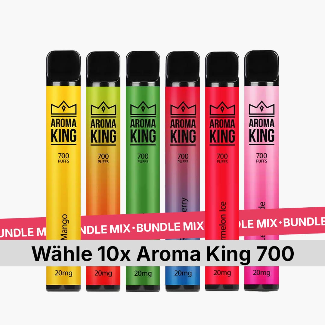 Aroma King 700 Disposable Vape Bundle Mix, 10er Auswahl, 700 Puffs, verschiedene Farben/Sorten, 20 mg Nikotin