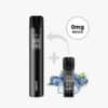 Aroma King Smart Vape mit Pod Blueberry Ice, 0 mg Nikotin, schwarzes Gerät mit Blaubeeren und Eiswürfeln