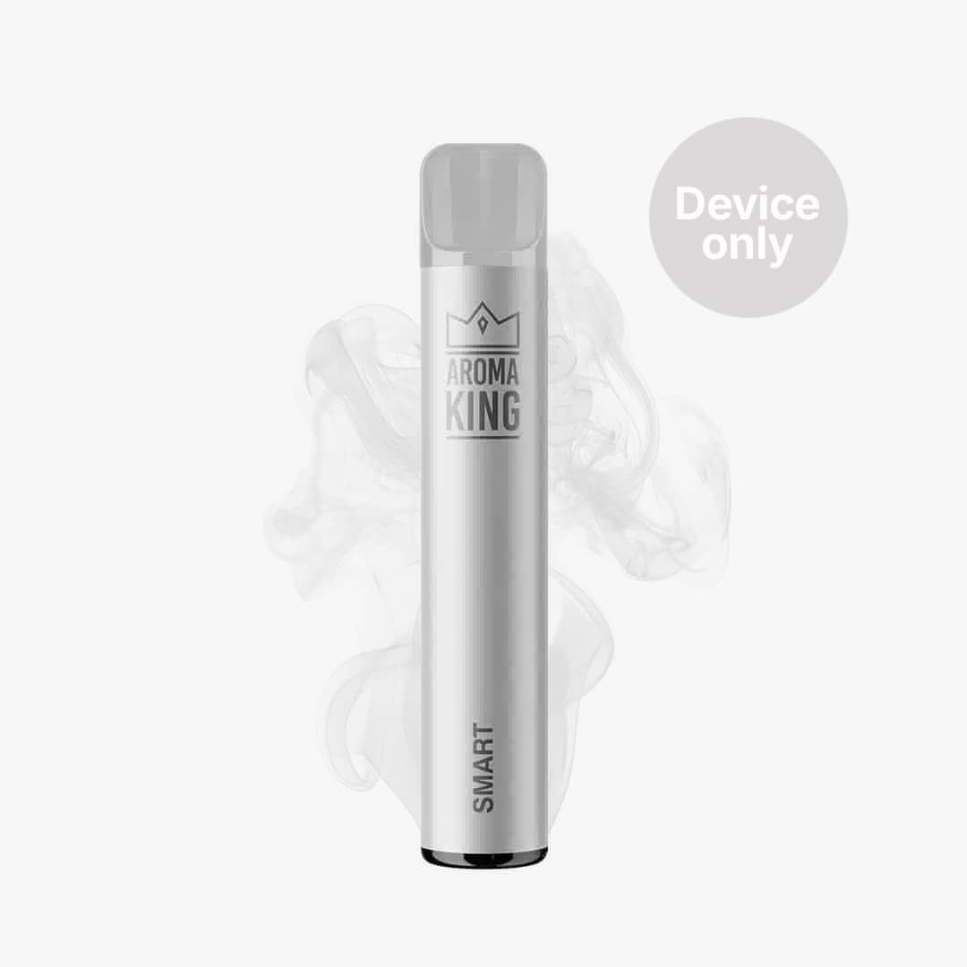 Aroma King Smart Vape Device only in Silber/Grau, 20 mg, mit dezentem Rauch im Hintergrund