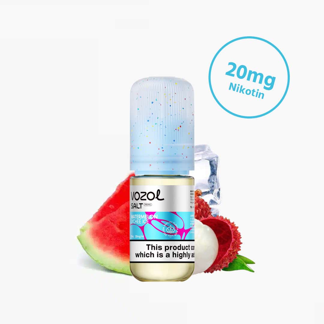 VOZOL Salt Prime E-Liquid Watermelon Lychee Ice mit 20 mg Nikotin, Flasche mit Wassermelone, Litschi und Eiswürfel
