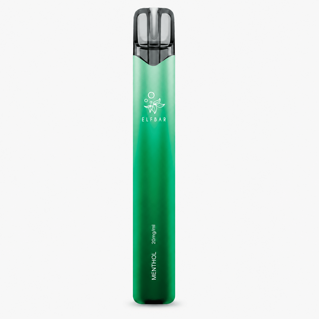 Grüne ELFBAR Einweg-Vape Menthol mit 20 mg Nikotin, Frontansicht mit schwarzem Mundstück auf weissem Hintergrund.