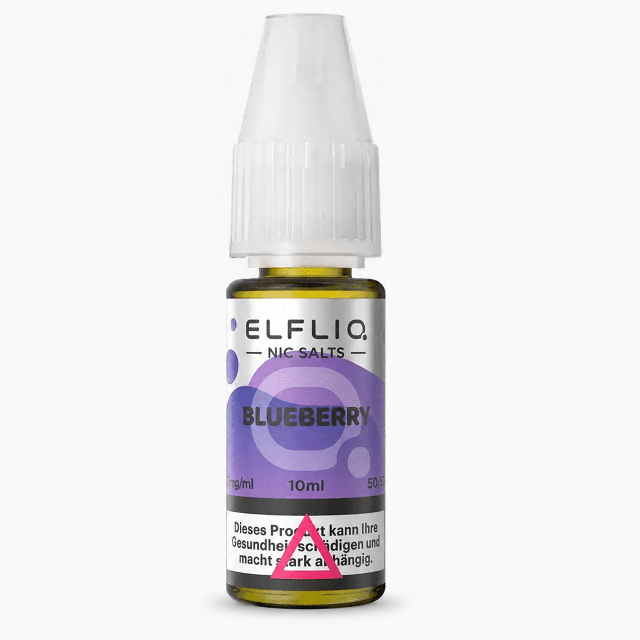 ELFLIQ Nic Salts Blueberry E-Liquid 10 mg, 10 ml Flasche mit lila Etikett auf weissem Hintergrund