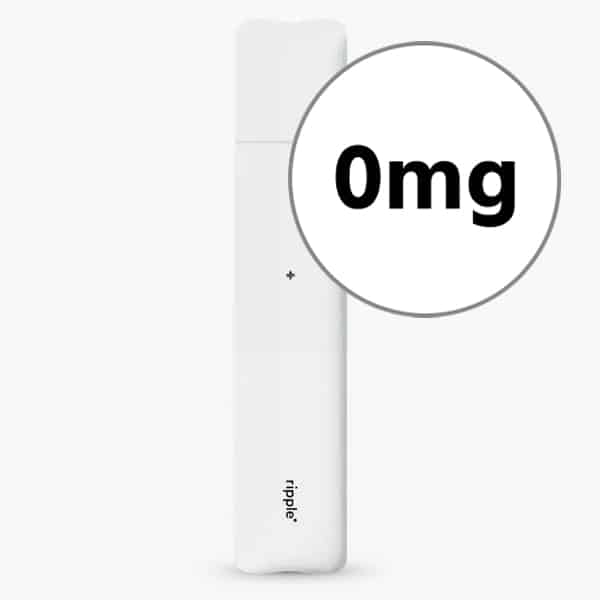 Weisses Ripple Pod Device mit Ripple-Logo, 0 mg Nikotin, freigestellt auf weissem Hintergrund