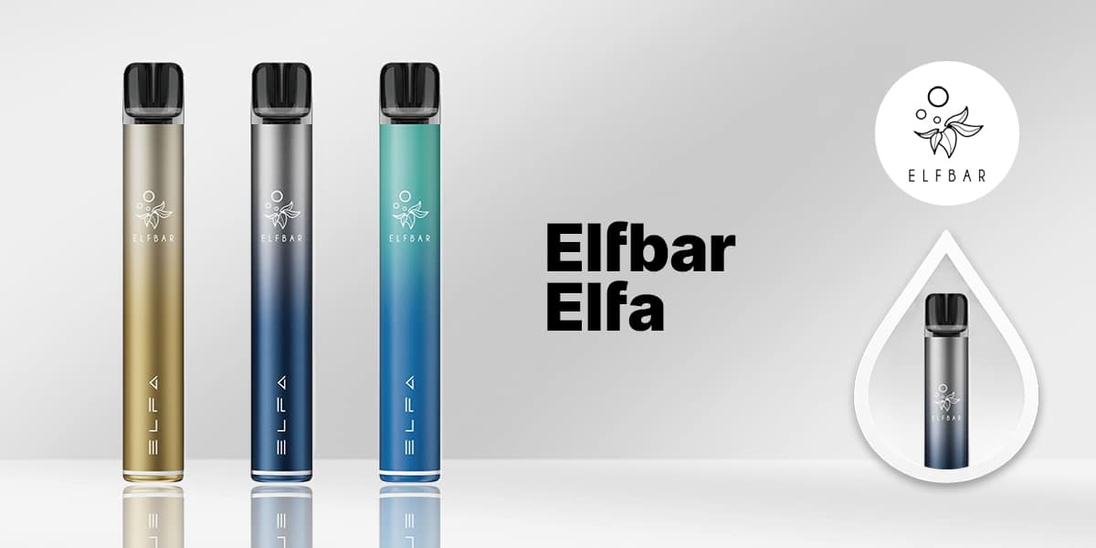 Elfbar Elfa Pod Vape 20 mg in drei Farbvarianten (Gold, Grau/Blau, Türkis/Blau) vor hellem Hintergrund