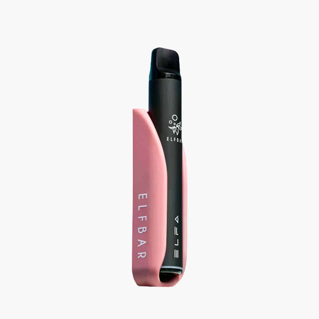 ELFBAR ELFA Vape Pod-System in Schwarz mit rosa Hülle, 20 mg Nikotin, freigestellt vor weissem Hintergrund
